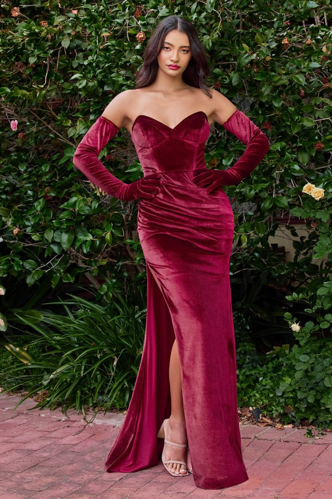 Andromeda | Velvet Strapless Fitted Gown with Gloves | LaDivine CH176